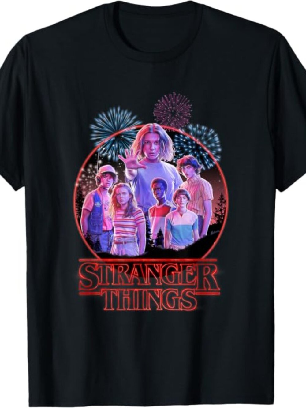 Stranger Things for Netflix - Retro Fourth of July Tee Graphic | Small | Black